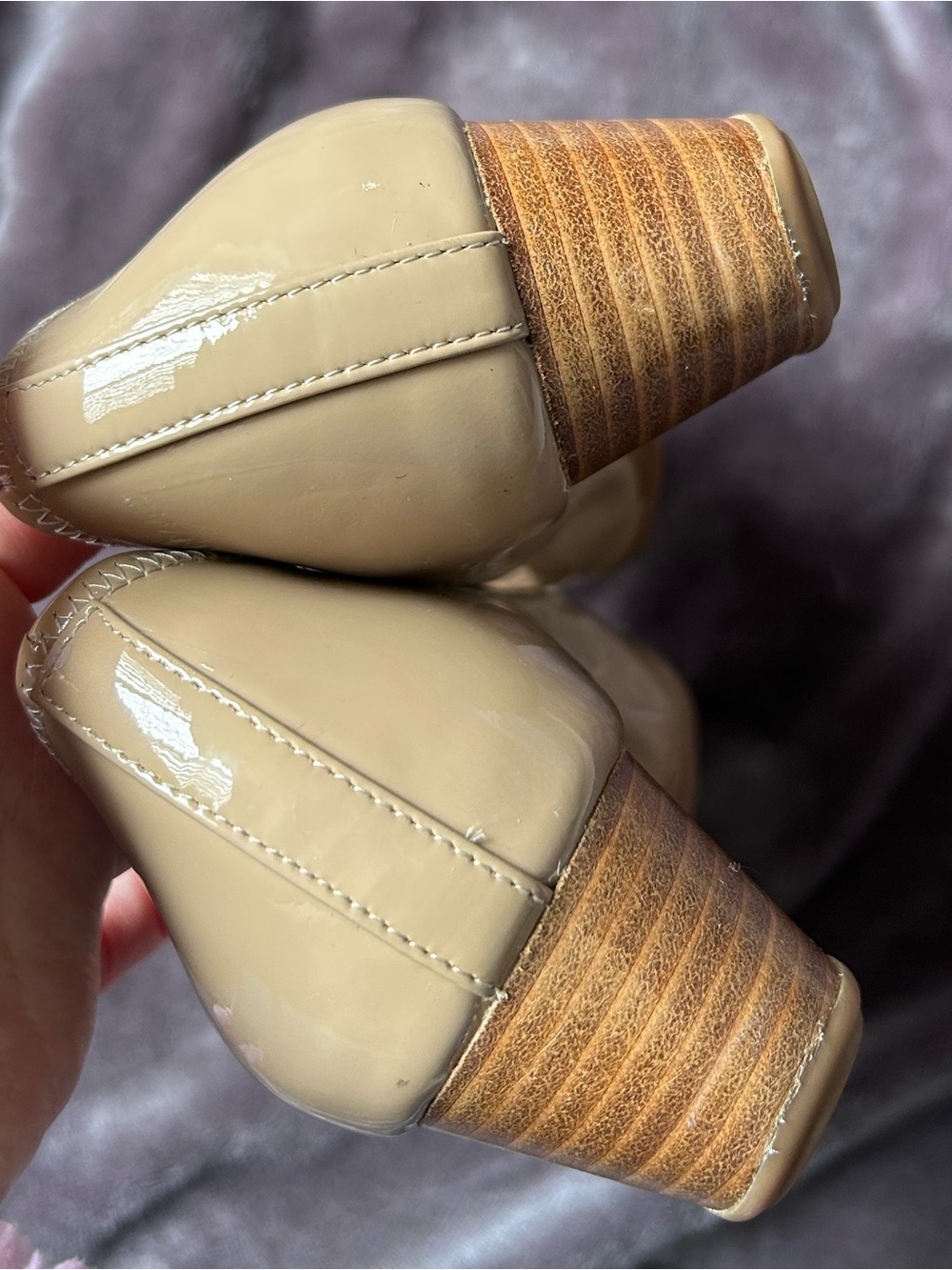 Cole Haan Emory Braided 40 II Patent Leather Peep-Toe Wedge Maple Sugar Sz 7.5B - Picture 4 of 16